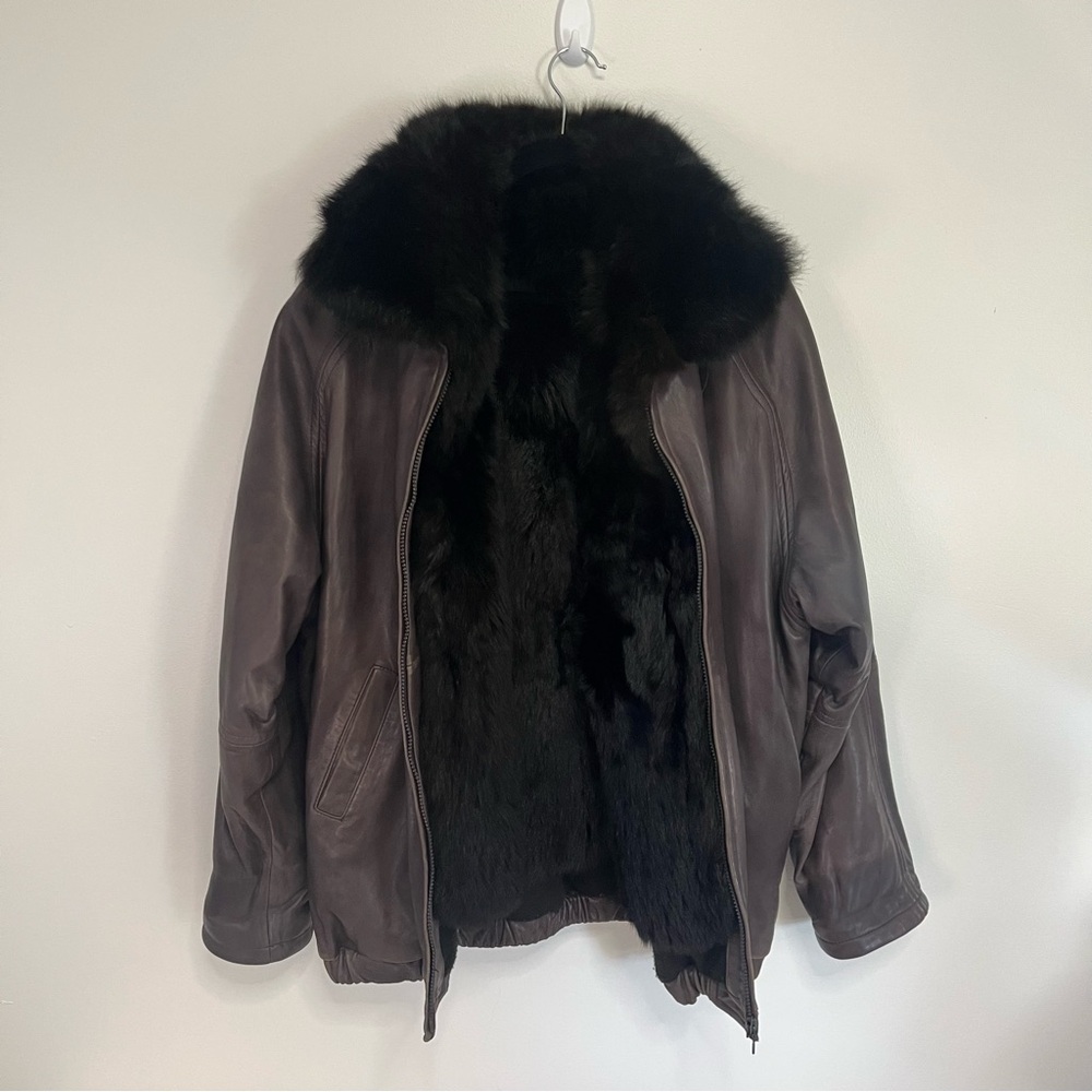 Andrew Marc Brown Leather Jacket with Black Fur Collar